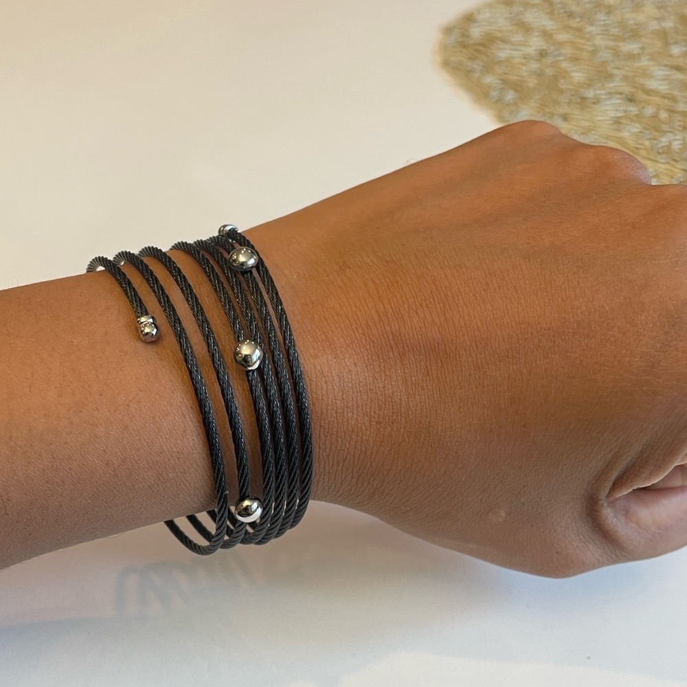 ALOR Elegant Black Wire Bracelet with Silver Accents